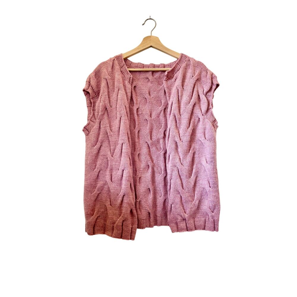 Handmade Hand Knit OOAK Pink Wool Braided Sweater Vest One Size